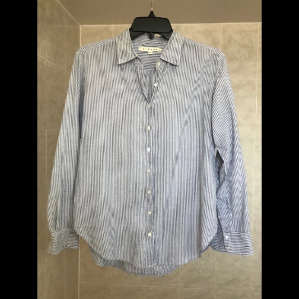 Xirena Beau Shirt Blue and White Stripe in XS